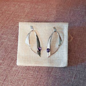 Sterling Hoop Amethyst Earrings